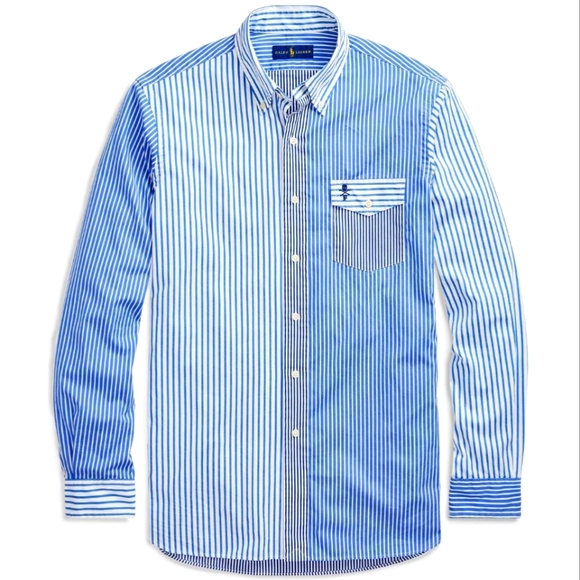 🔥Ralph Lauren Shirt Skull. Chest Pocket Blue Stripe Oxford Club NWT - Picture 1 of 4